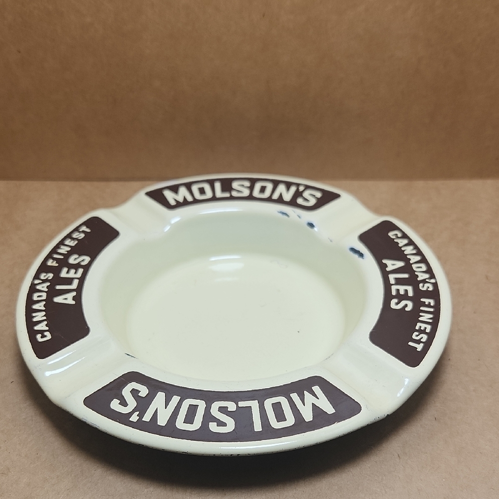 ***SALE 3 for $20*** Vintage Molson's Ales Cream and Brown Ashtray